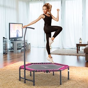 Trampolino Esagonale Jumparoo 4.5ft Rosa per Esterni con Barra Regolabile per l'Divertimento dei Giovani Esploratori - Product Image 1