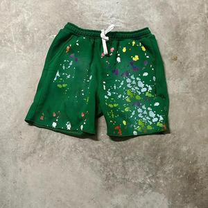 Pantalones Cortos Verdes para Hombre, Pintados a Mano, con Cintura Ajustable, Estilo Casual, Diseño con Salpicaduras de Pintura - Product Image 6