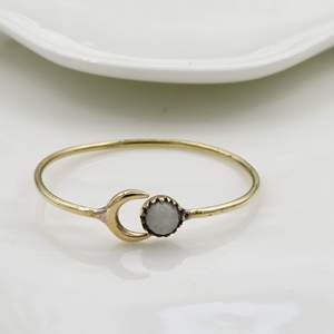Handmade Brass Crescent Moon Moonstone Cuff <b>Bracelet</b> Adjustable Open Bangle Minimalist <b>Boho</b> Celestial Jewelry for Women - Product Image 1