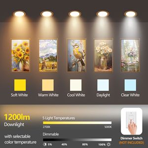 Lot de 6 spots LED encastrables blancs de 6 pouces, dimmables, 5 températures de couleur (2700K-5000K), 800LM, haute luminosité, 9W, 120V, ultra-minces, sans boîtier, certifiés ETL - Product Image 4