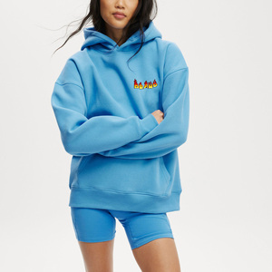 Nouveau sweat à capuche oversize bleu pour femme 2026 avec logo flamme imprimé, en molleton, coupe classique, pour l'automne, décontracté, en promotion - Product Image 1