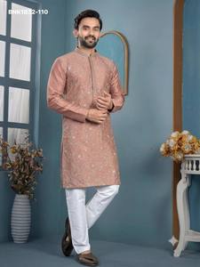 Festival wear Trendy Silk with Embroidered-All Over work & Full-Sleeve Readymade <b>Man's</b> <b>Kurta</b>-Payjama Supplier from Surat - Product Image 6
