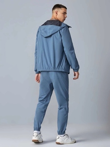 Ensemble survêtement coupe-vent bleu personnalisé 2 pièces (veste et pantalon) couleur unie pour homme - Product Image 3