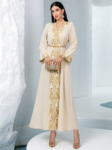 Vestido Abaya Modesto Bordado para Mujer, Lujoso, Estilo Dubái, Personalizable, de Poliéster Ligero y Transpirable, Fabricantes al por Mayor - Product Image 1