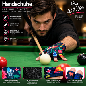 Gants de snooker les plus vendus, motif floral, demi-doigts, unisexe, en polyester, imprimé numérique, fermeture auto-agrippante - Product Image 5