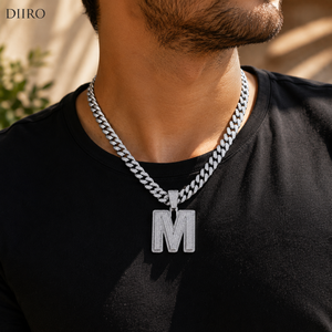 Collar con Colgante de Letra M de Moissanita, Chapado en Oro de 18K, Cadena Cubana, Diamante Redondo, Estilo Hip Hop, Joyería Unisex - Product Image 4
