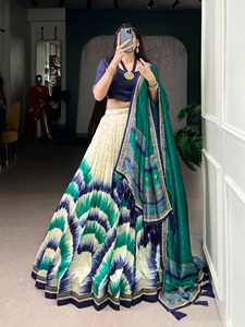 Indian Ethnic Traditional Designer Tussar Silk Lehenga Choli with Tie <b>Dye</b> Print for Wedding Outfit for Women Floor Length Wear - Product Image 5