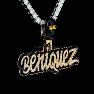Iced Out Jewelry Moissanite Diamonds Custom Black Esmalte Colgante Inicial Hip Hop 925 Silver Gold Plated Custom Pendant - Product Image 4