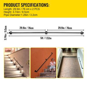Corrimano per Scale in Acciaio al Carbonio Industriale da 5 Piedi, Capacità di Carico 440 LBS, Dispositivo di Assistenza per Scale - Product Image 2