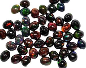 8X6MM Forme Ovale Ethiopien Noir Opale Cabochon Lâche Multi Feu Noir Opale Pierre Haute Qualité Calibré Naturel Noir Opale - Product Image 2