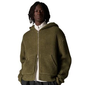 Heavy Rib Knitted <b>Zip</b> Through Hoodie Khaki Premium <b>Zip</b>-Up Hoodie for Men Heavy Knit Full <b>Zip</b> <b>Hooded</b> Sweatshirt Casual Wear - Product Image 6