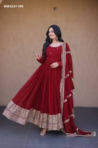 High Quality Faux Blooming with Zari,Sequin & Pipe <b>Bead</b> work & Flared & Floor-Length Gown-Matching work Dupatta Indian Exporter - Product Image 2