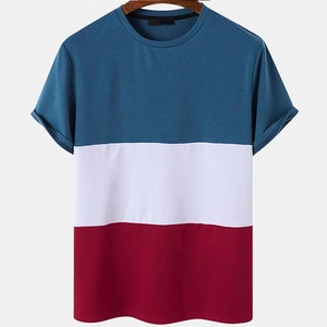 เสื้อยืดแขนสั้นผู้ชาย คอโอ ทรงปกติ ลายถัก สีตัดต่อ โลโก้ด้านหน้า ระบายอากาศได้ดี น้ำหนัก 230 กรัม - Product Image 1