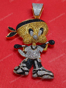 Pendentif Personnage de Dessin Animé en Argent 925 Plaqué Or avec Strass et Cristal, Collier Unisexe pour Cadeau, Mariage, Fête - Product Image 4