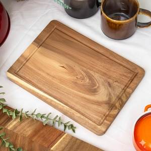 Rectangular <b>Wooden</b> Chopping <b>Block</b> With Light Wood Inlay Anti-Slip Surface Kitchen Minimalist Design Thick Cutting Chopping Board - Product Image 4