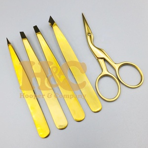 Juego de Pinzas para Cejas Doradas de Acero Inoxidable, Pinzas Inclinadas de Acero Inoxidable, Tijeras Bagla Sostenibles - Product Image 3