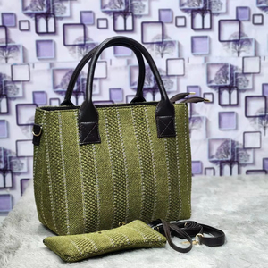 Vertical Stripe Woven Satchel – Versatile Handbag cum Crossbody with Pouch - Product Image 1