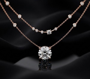 Zeitlose zweilagige Solitär-Halskette mit im Labor gezüchteten & natürlichen Diamanten, Anhänger-Schmuckgeschenk für Jahrestag und Alltag. - Product Image 2