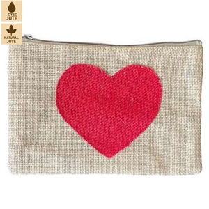 Pochette cosmétique en jute PP naturel avec fermeture éclair, applique cœur, 22x15 cm, logo personnalisé, sac de voyage pour maquillage et articles de toilette, vente en gros, OEM, marque privée - Product Image 1