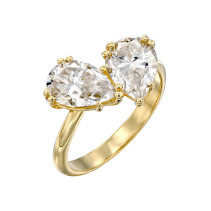 Bague de fiançailles Toi et Moi en or 14 carats avec diamant de laboratoire en forme de poire, 2,00 carats, couleur E, pureté VS1, certifié IGI, pour femme - Product Image 2