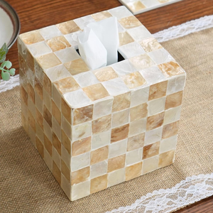 Modern Design Capiz Shell Facial Tissue <b>Box</b> Checkered Square Tissue <b>Box</b> Cover for Bathroom, Countertop, <b>Vanity</b> from Vietnam - Product Image 2