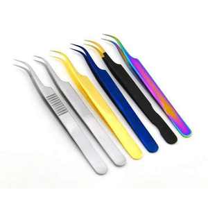 Pince à épiler d'extension de cils en acier inoxydable incurvée à 75 degrés de qualité professionnelle avec isolation de ramassage de ventilateur à pointes fines - Product Image 3