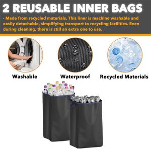 Contenedor de Reciclaje de 26 Galones/100L con Bolsas Interiores Reutilizables y Etiquetas para Cocina, para Botellas, Latas, Vidrio y Plástico - Product Image 3