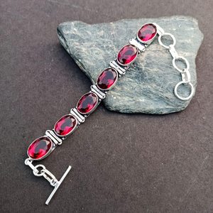 Beautiful <b>Red</b> Garnet Statement <b>Bracelet</b> 925 Sterling Silver Handmade Jewelry Gift For Women Birthday Luxury - Product Image 5