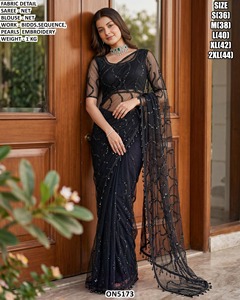 Sari noir brodé Grace pour femmes - Tenue de fête traditionnelle, anti-humidité et infroissable - Product Image 6
