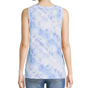 Débardeur sans manches pour femme, bleu et blanc, tie-dye, col rond, tricoté, décontracté, respirant, longueur normale - Product Image 2