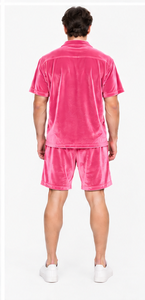Conjunto de camisa y pantalones cortos de terciopelo personalizado para verano, tela suave, cierre de botones, cintura elástica, venta al por mayor, unisex. - Product Image 3