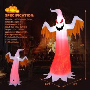 Fantasma Gonfiabile di Halloween da 2,4 Metri con Luci LED a Fiamma Rotante per Decorazione Esterna del Giardino - Product Image 5