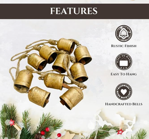 Ensemble de 10 clochettes de Noël rustiques faites à la main en laiton, clochettes de vache suspendues, décorations d'arbre vintage, décorations dorées antique, vente en gros - Product Image 3