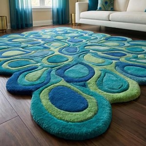 Tapis de bureau moderne en laine tuftée à la main, couleur bleu-vert unie, extra épais, adapté aux animaux domestiques, tapis moelleux - Product Image 2