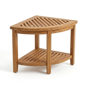 Modern Solid <b>Teak</b> Wood Corner Stool Lower <b>Shelf</b> Storage Apartment Bathroom Outdoor Use No Assembly Required Well Sanded Finish - Product Image 1