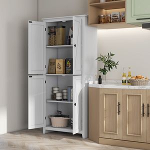 72-Inch White Freestanding 4-Door <b>Kitchen</b> <b>Pantry</b> Cabinet Adjustable Shelves Organizer - Product Image 2