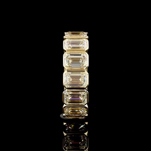 Luxury IGI Certified 9.0 ct <b>Emerald</b> Cut Lab Created Diamond Wedding <b>Ring</b> Solid Yellow Gold Bezel Set Full Eternity <b>Band</b> Factory - Product Image 4