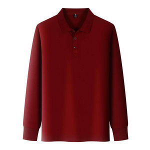 Polo de Manga Larga para Hombre, Color Sólido, Tejido de Punto, Estilo Casual, Rojo - Product Image 5