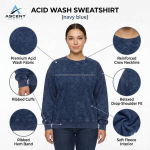 เสื้อสเวตเชิ้ตคอกลมทรงโอเวอร์ไซส์สไตล์วินเทจผ้าฟลีซย้อมสีแบบแอซิดวอชสำหรับผู้หญิง  รับผลิตเสื้อผ้าแบบ OEM ODM และรับผลิตเสื้อผ้าภายใต้แบรนด์ของลูกค้า - Product Image 5
