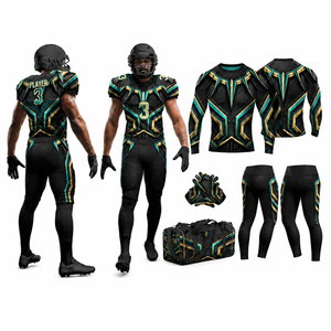 Conjunto de Uniforme de Fútbol Americano Sublimado con Patrón Negro, Top de Compresión, Pantalones, Guantes, Mochila, Uniforme Ajustado para Hombre - Product Image 1