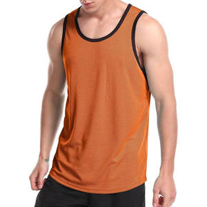 Camiseta sin mangas de punto naranja para hombre, cuello redondo, color sólido, transpirable, estilo deportivo, precio económico - Product Image 3