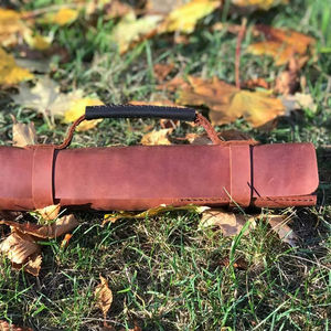 Porte-couteaux en cuir véritable fait main de haute qualité, classique, écologique, léger et portable, avec 4 à 6 compartiments et cordon de serrage - Product Image 1