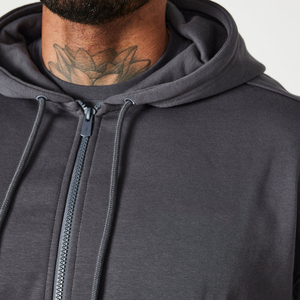 Sweat-shirt à capuche zippé pour homme, coupe classique, gris uni, en molleton français, décontracté, pour l'automne - Product Image 4