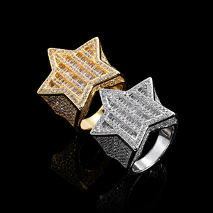 Exclusive Round and Baguette Moissanite Diamond Hip Hop Man's <b>Ring</b> Star Shaped Cubic Zirconia Pave Unisex Glam Party Jewelry - Product Image 3