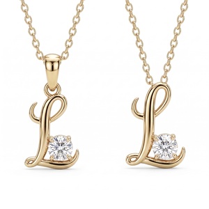 Colgante de Plata de Ley 925 con Letra L, Corte Brillante Redondo, Diamante Cultivado en Laboratorio y Diamante Natural, Joyería de Lujo, Regalo - Product Image 3
