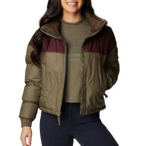 Blouson matelassé femme 2026, color-block olive et bordeaux, manches longues, col montant, fermeture éclair, vêtement d'extérieur hiver - Product Image 4
