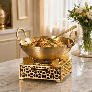 Luxury Brass Chafing Dish Food Warmer Hammered Serving Bowl for Hotel Buffet Restaurant Wedding Catering Banquet Tableware Decor - Product Image 3