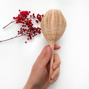 Round <b>Ball</b> Rattle With <b>Stick</b> Handle Natural Hand Shaking Bell Rattle Toys Rattan Teether Toy for Babies - Product Image 4