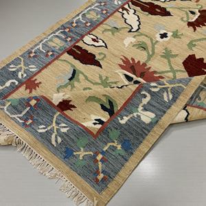 Alfombra Kilim Tejida a Mano, Abstracta, Moderna y Ecológica |   Tejido plano azul marino y arena |   Alfombra 100% Lana Natural para Sala de Estar y Dormitorio - Product Image 6