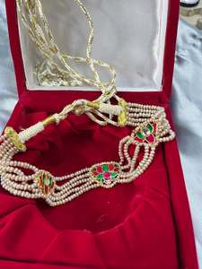 handmade freshwater pearl kantha necklace <b>set</b> multi strand traditional <b>indian</b> bridal wedding heavy moti mala <b>set</b> for women - Product Image 2